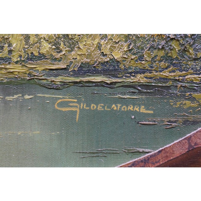 Late 20th Century Griselda Gil De La Torre Impressionist Forest River Landscape Oil Painting 34" For Sale - Image 4 of 12