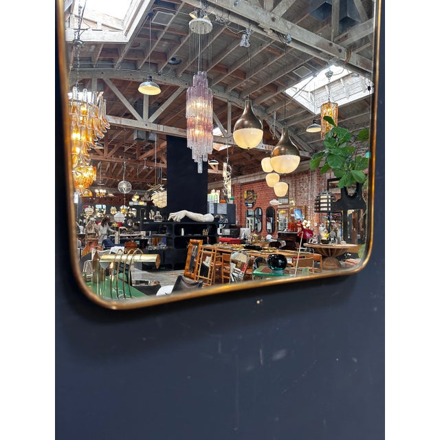 Brass Vintage Italian Rectangular Brass Wall Mirror 1980s For Sale - Image 8 of 9