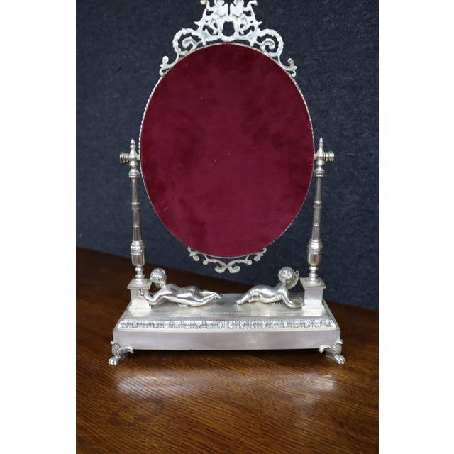 Silver Tiffany & Co. Attributed Silverplate Cherub Vanity Mirror For Sale - Image 8 of 16