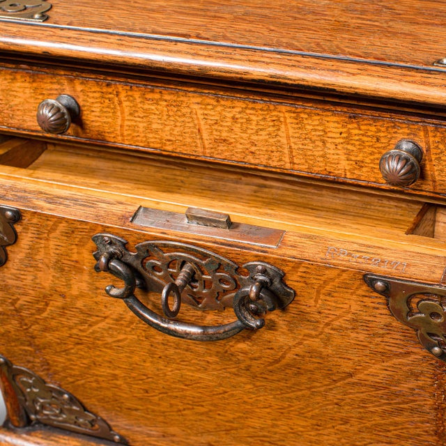 Antique Stationery Box, English, Golden Oak, Fall Front Desk Tidy, Edwardian For Sale - Image 12 of 12
