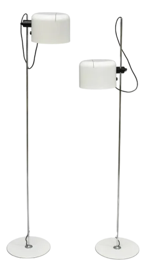 Mid 20th Century Joe Colombo for Oluce Italy White Coupe Mid Century Modern Floor Lamp - A Pair