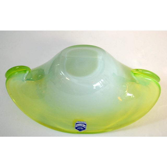 Cenedese Blown Murano Art Glass Neon Green and Clear Encased Bowl Vessel For Sale - Image 10 of 12
