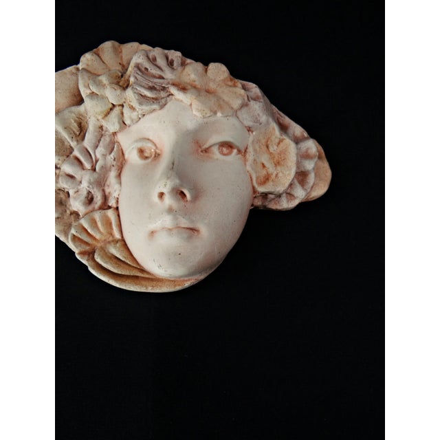Art Nouveau Style Pink Plaster Wall Mask with Woman's Face and Flowers, 1970s For Sale - Image 4 of 12