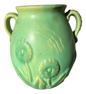 Weller Art Pottery Vase Matte Green Floral Twin Handle Arts And Crafts 1920s