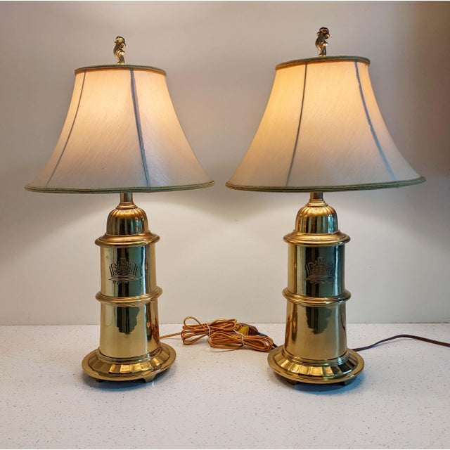 1970s Classic Ethan Allen Brass Table Lamps with Silk Shades Set of 2