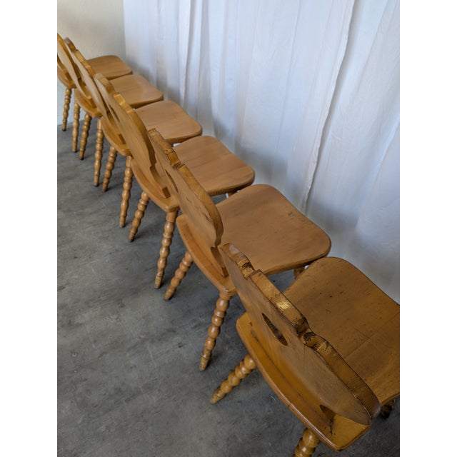 Vintage Tyrolean Farmhouse Heart Cutout Wooden Dining Chairs, 1970s, Set of 6 For Sale - Image 3 of 18