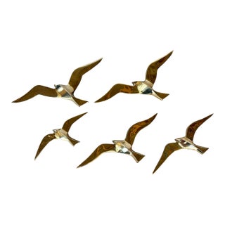 Mid 20th Century Brass Seagull Wall Sculptures - Set of Five For Sale