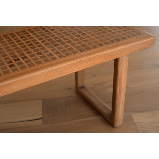 Mid Century Modern Square Pattern Inlay Wood Bench For Sale - Image 13 of 13