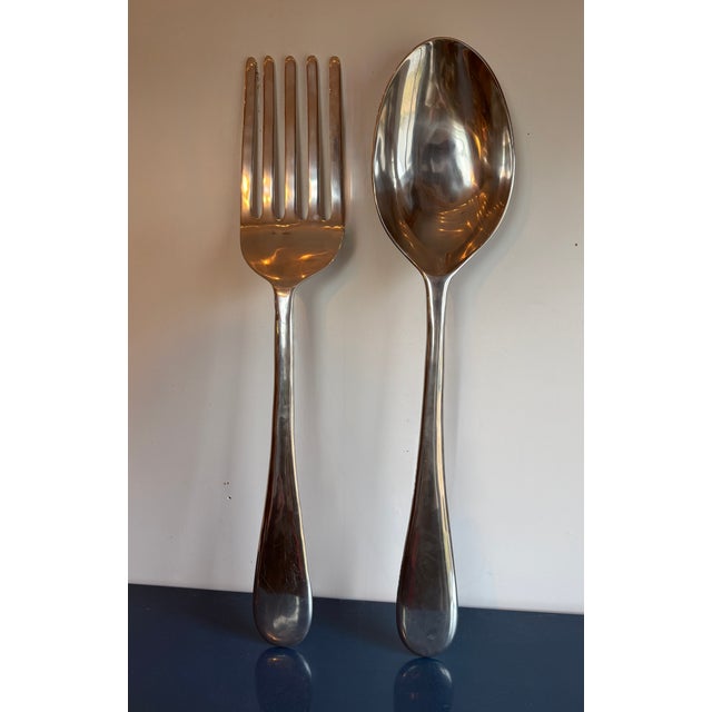 Figurative Vintage Huge Curtis Jere Fork and Spoon Wall Sculptures - Kitchen Giant Pop Art Pair at 46” For Sale - Image 3 of 6