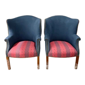 Ultra Suede Antique English Curved Wingback Chairs