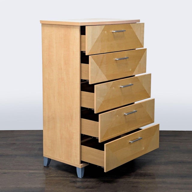Contemporary Alf Italia Contemporary 5-Drawer Light Wood Dresser With Silver Handles For Sale - Image 3 of 10