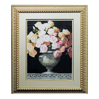James Jensen Original Pastel "Peach Roses on Black" Art Custom Framed For Sale