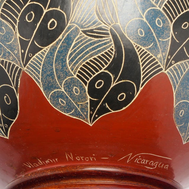 Wood Terra Cotta Vase Lamp With Escher-Style Surface Designs by Vladimir Norori, C. 1950 For Sale - Image 7 of 10