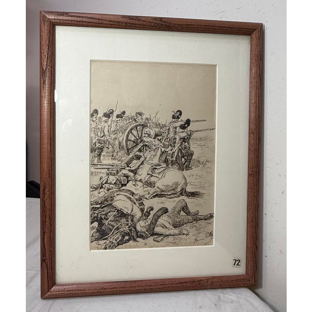 Realism Original 19th Century Antique Henri Pille Military War Battle Pen Ink Drawing For Sale - Image 3 of 18