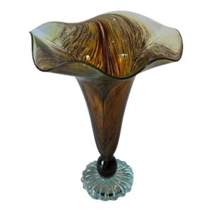Signed Art Glass Aber Trumpet Vase