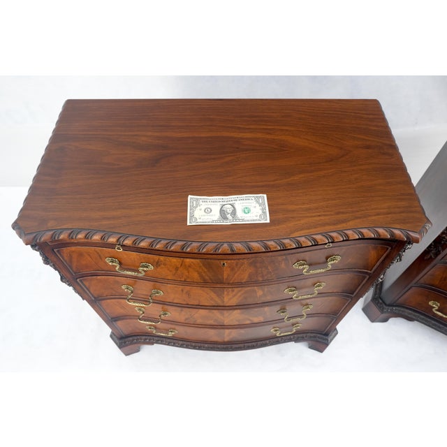 Pair Flame Mahogany Brass Pulls 4 Drawers Pull Out Trays Bachelor Chest Dresers For Sale - Image 14 of 15