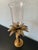 Hollywood Regency Mid 20th Century Large Brass Palm Taper Candle Holder With Glass Hurricane For Sale - Image 3 of 7