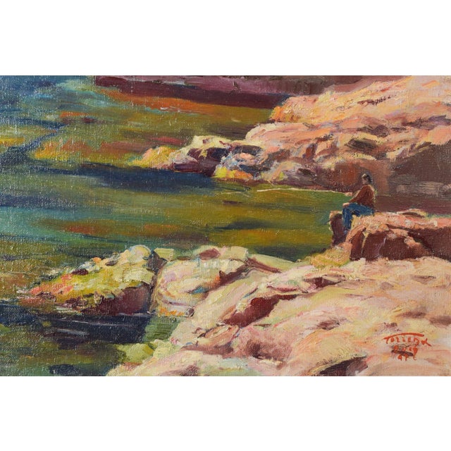 Ricard Tarrega Viladoms, Spanish Cala Landscape, Mid-20th Century, Oil on Canvas For Sale - Image 5 of 9