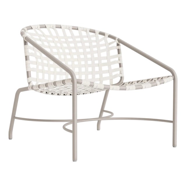 Brown Jordan Kantan Aluminum Suncloth Lounge Chair, Dove frame with White fabric For Sale