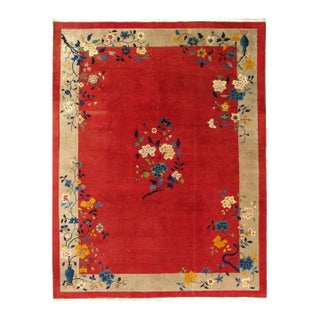 Pasargad DC Red Color Fine Antique Chinese Art Deco Rug For Sale