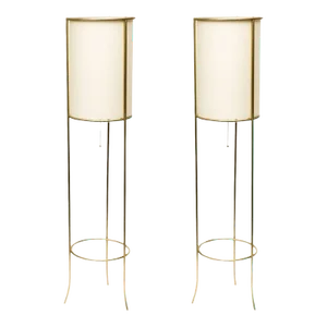 Tripod Brass Floor Lamps in the Manner of T.h. Robsjohn-gibbings - a Pair