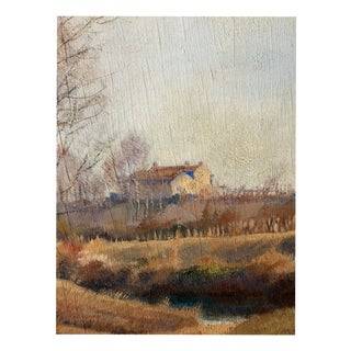 Alfonso Corradi, Rural Area with a Farmhouse in the Background., 1800s, Oil Painting on Panel For Sale