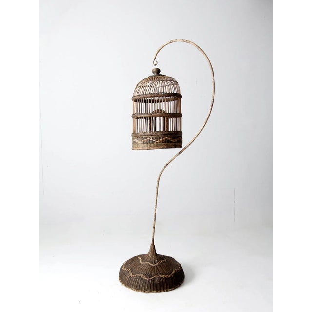 Wood Vintage Wicker Bird Cage With Stand For Sale - Image 7 of 11