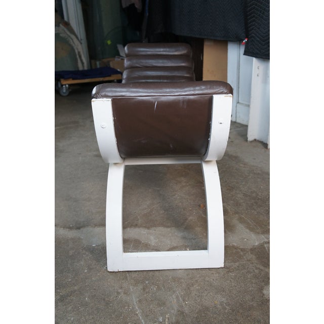 1980s Attribtued to Jay Spectre for Century Furniture Brown Leather White Bentwood "Eclipse" Bench For Sale - Image 6 of 10