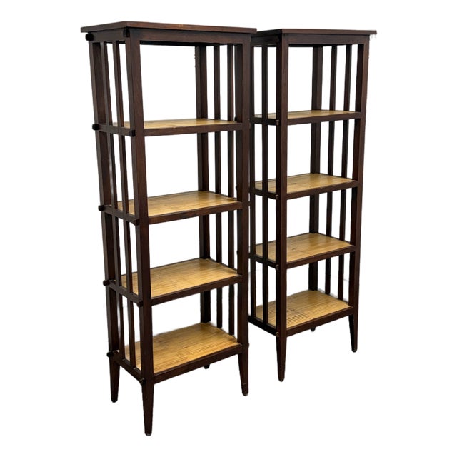 Asian Style Split Bamboo Étagère Bookcases, Pair For Sale
