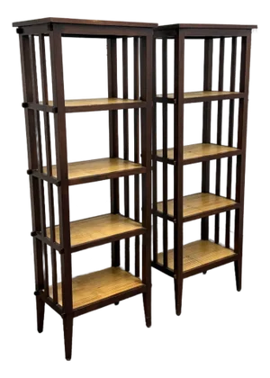 Asian Style Split Bamboo Étagère Bookcases, Pair