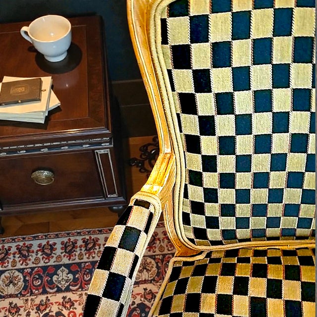 Wood 1960’s Polychromed Beechwood Louis XV Checker Upholstered Fauteuil For Sale - Image 7 of 17