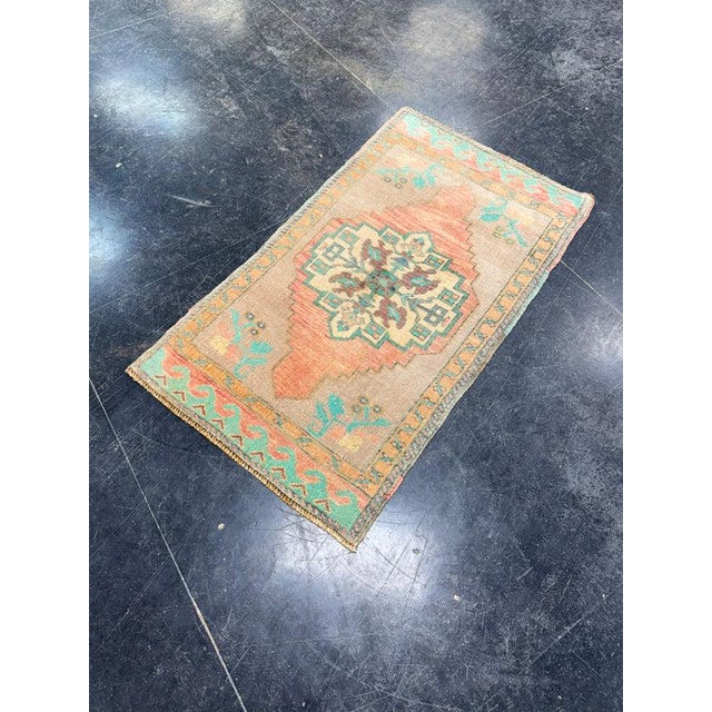Textile Turkish Mini Rug Oriental Hand Knotted Vintage Rug 1'9" x 3' #17924 For Sale - Image 7 of 8