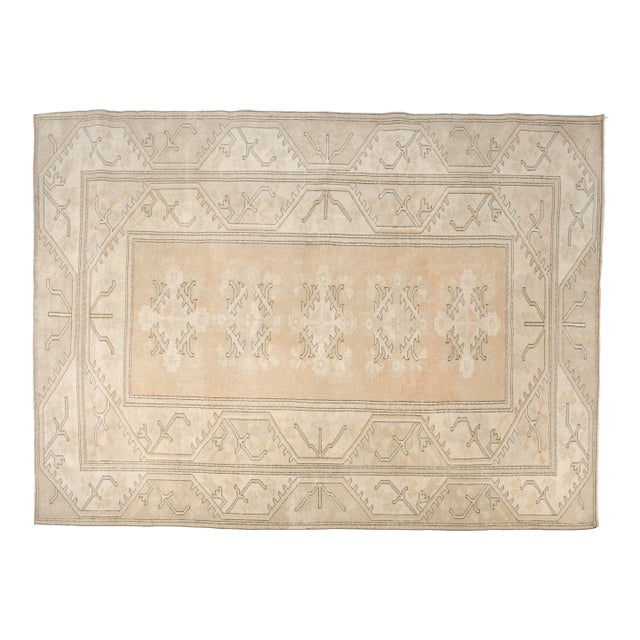 Organic Texture Vintage Turkish Rug, Soft Beige Anatolian Carpet For Sale