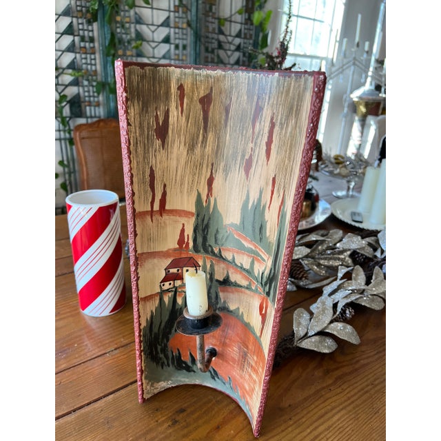 1970s Hand Painted Cypress Trees Ceramic Sconce For Sale - Image 4 of 6