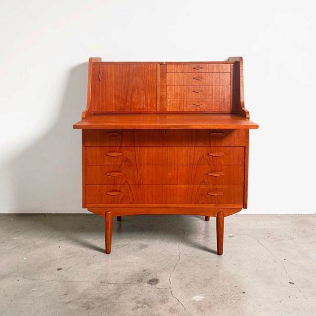 Danish teak secretary desk produced by storgaard nielsen møbelfabrik in herning, denmark, c. 1960s. a substantial and...