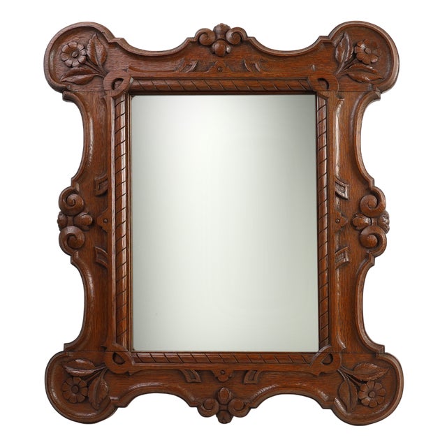 Baroque Oak Carved Wall Mirror, Belgium, 1900s For Sale