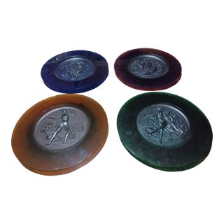 Rare 1969-1970 Daum France Pâte-De-Verre "Four Seasons" Plates by Raymond Corbin - Set of 4 1969-1970 Cobalt Blue/Amethyst Purple/Amber/Emerald Green For Sale