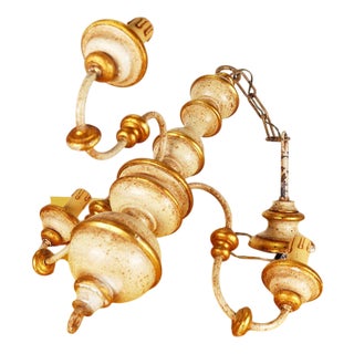 Vintage Wooden Chandelier with Gold Details For Sale