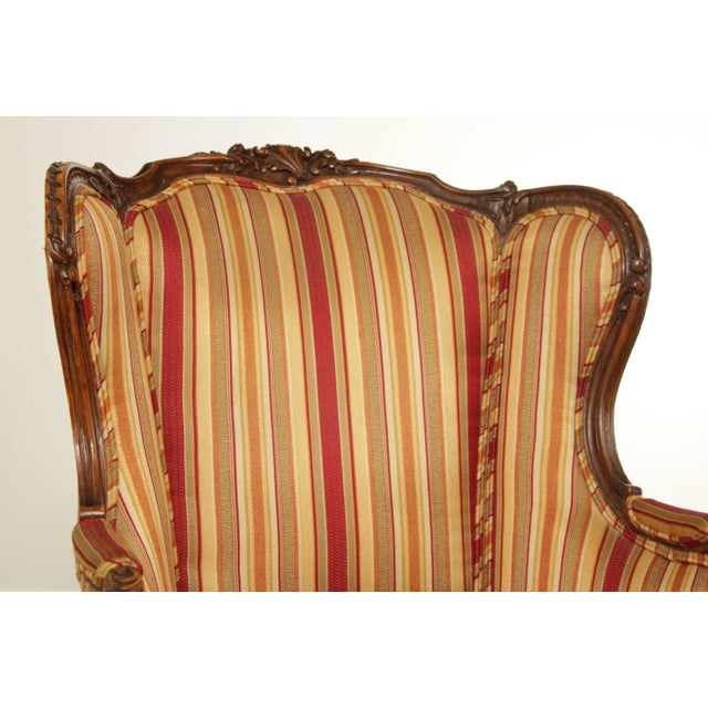 Antique Rococo Style Carved Wood Wingback Armchair For Sale - Image 10 of 13
