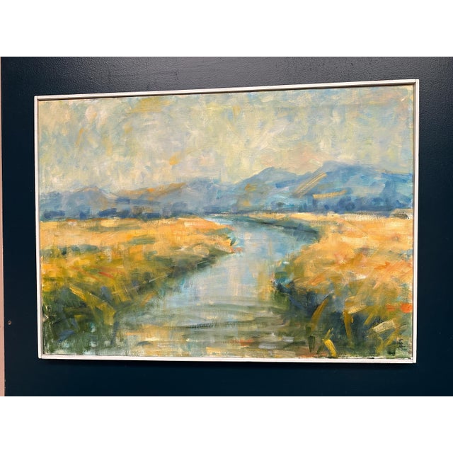 River Landscape with Mountains, 1960s, Oil on Canvas, Framed For Sale - Image 14 of 18
