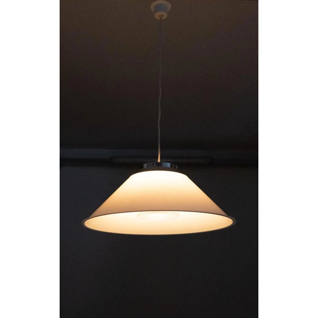 Mars pendant lamp by Per Sundstedt for Ateljé Lyktan, 1970s. White plastic shade. Comes with metal inner ring. Small dent....
