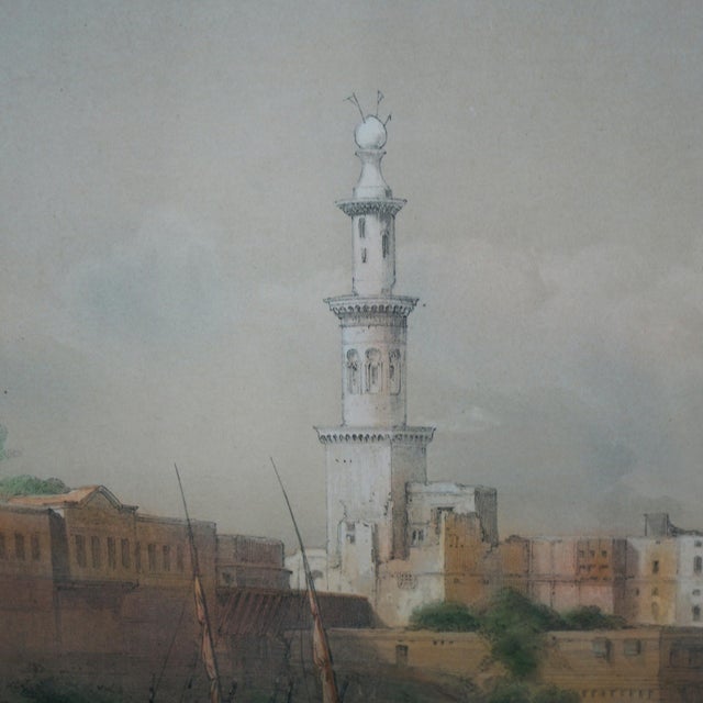 Arts & Crafts Antique Print Signed by David Roberts “View Of The Nile-Ferry To Gizeh" 19thC, Framed For Sale - Image 3 of 9