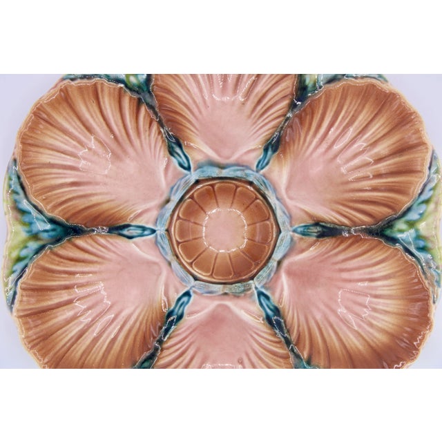1940s French Art Deco Blue Green and Peach Ceramic Oyster Plate For Sale - Image 10 of 11