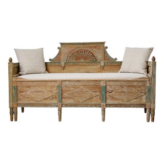 Antique Gustavian Sofa in Pine with Hand-Carved Sun-Design, 1820 For Sale