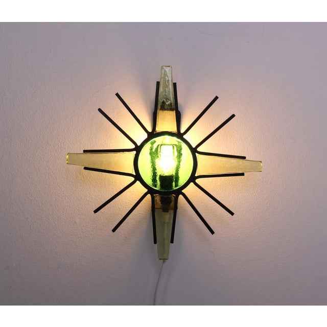 Danish Metal and Glass Sunburst Wall Lamp, 1960s For Sale - Image 4 of 11