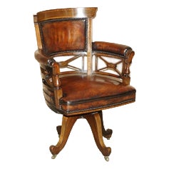 Antique Victorian Brown Leather Captain's Chair by Cornelius V. Smith, 1885 For Sale