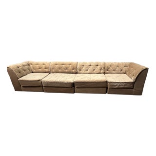 Vintage 70s Gold Suede Style Modular Couch For Sale