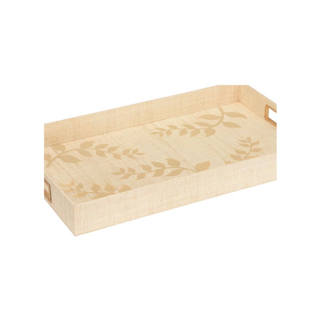 Autumnal Tray, featured in natural-colored raffia with hand painted leaf design and a champagne gold handle, offers a...