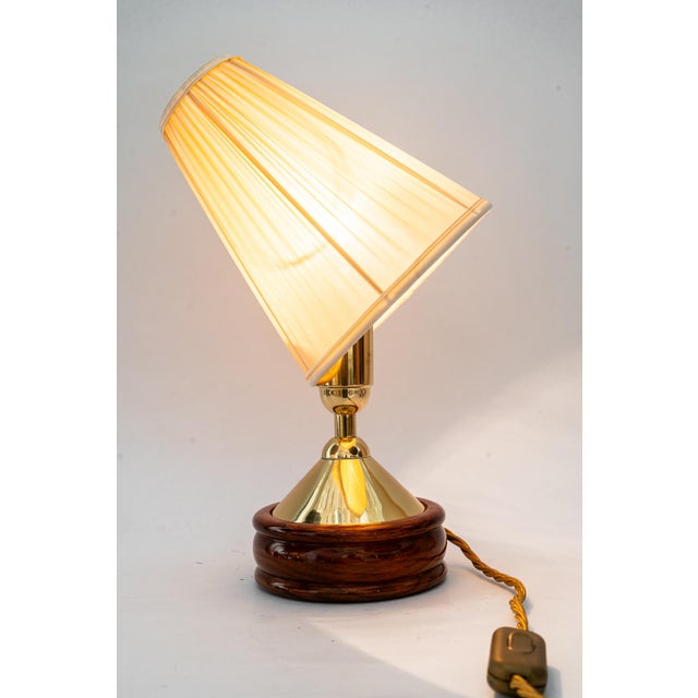 Brass Table Lamp with Wood and Fabric Shade, Vienna, 1950s For Sale - Image 14 of 15