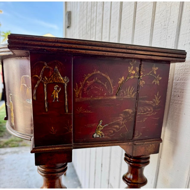 Ruby Red Fine Maitland Smith Flame Grain Mahogany Chinoiserie Federal Console Foyer Hall Table For Sale - Image 8 of 12